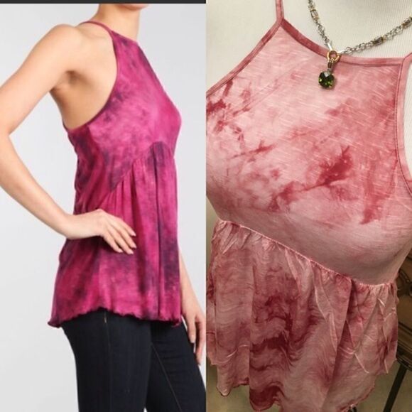 Pink Tie-Dye Spaghetti Strap Backless Tied Halter Top - Picture 4 of 4